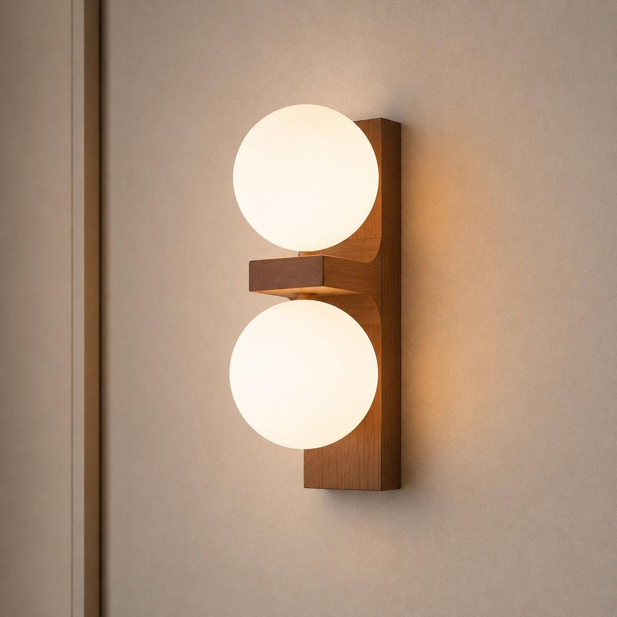 Walnut Wood Wall Light Glass Shade Wall Mounted LED