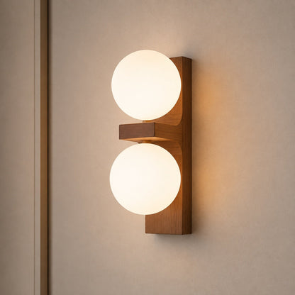Walnut Wood Wall Light Glass Shade Wall Mounted LED