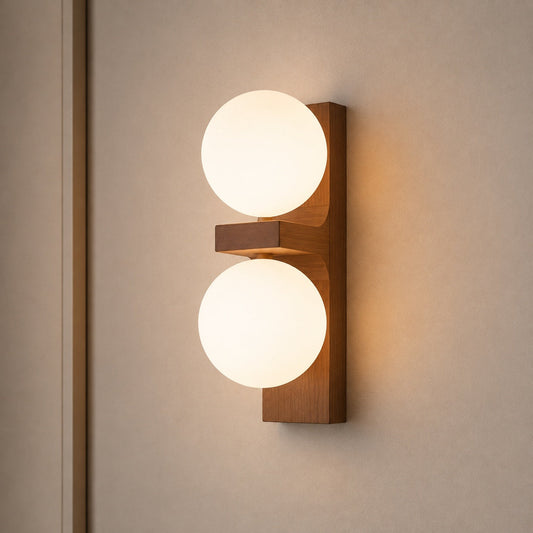 Walnut Wood Wall Light Glass Shade Wall Mounted LED
