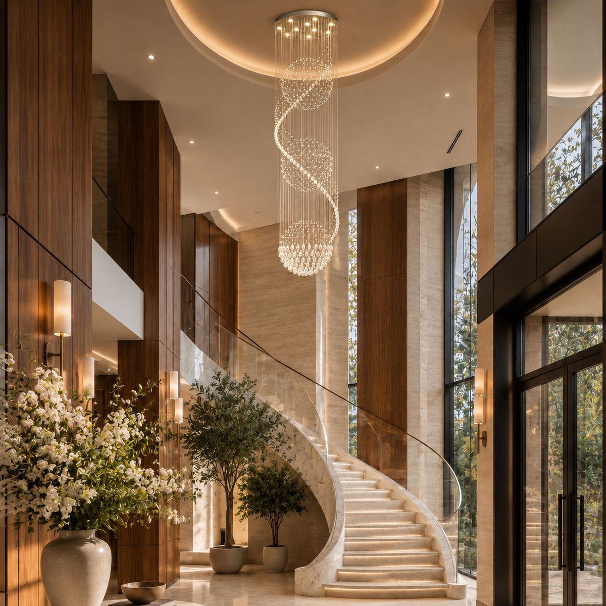 Spiral Three-Sphere K9 Crystal Chandelier LED