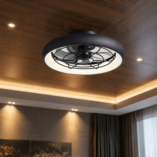 Clear Acrylic Blade Black Ceiling Fan with LED Light Strips 47 cm DC App Control
