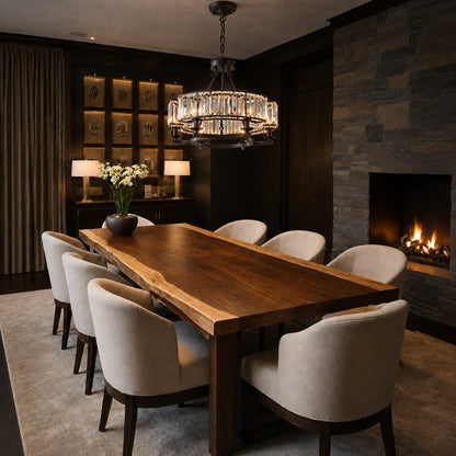 Round Crystal Chandelier Adjustable Metal LED
