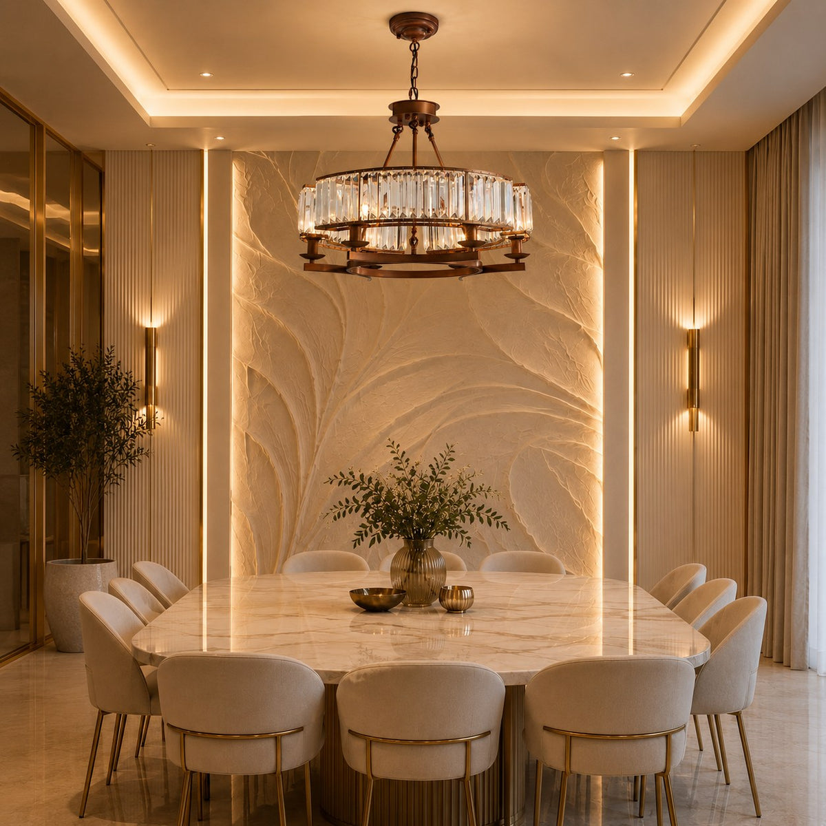 Round Crystal Chandelier Adjustable Metal LED