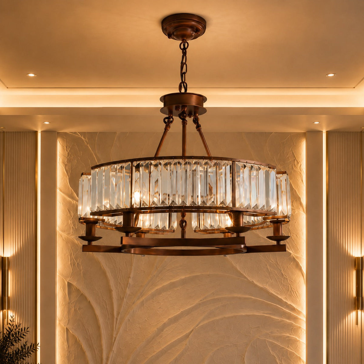 Round Crystal Chandelier Adjustable Metal LED