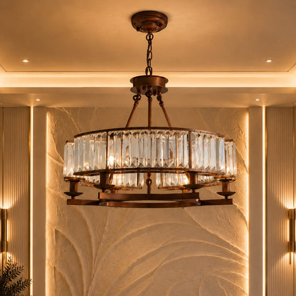 Round Crystal Chandelier Adjustable Metal LED