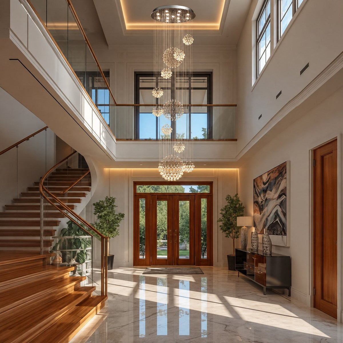 Spiral Crystal Chandelier Chrome Adjustable LED