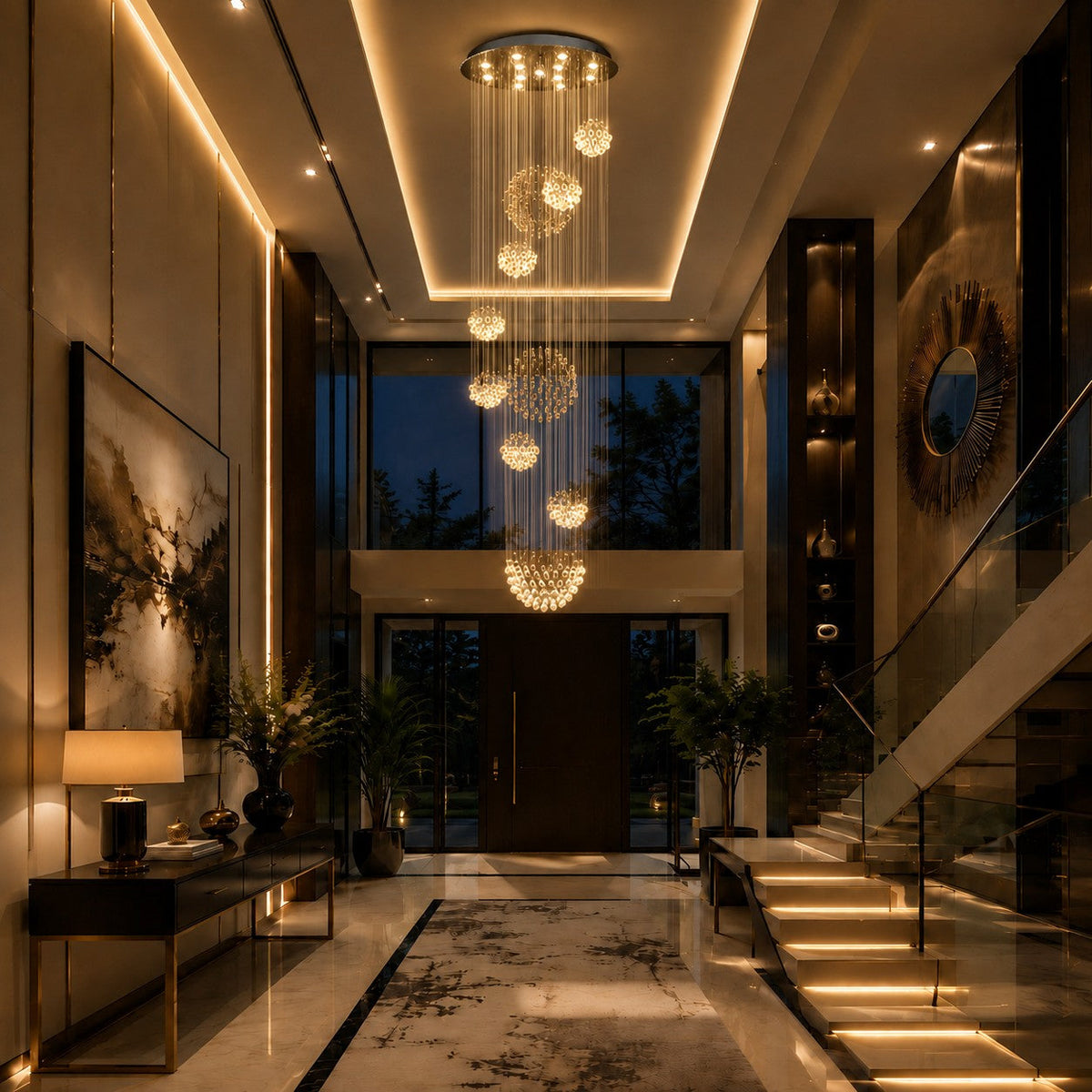 Spiral Crystal Chandelier Chrome Adjustable LED