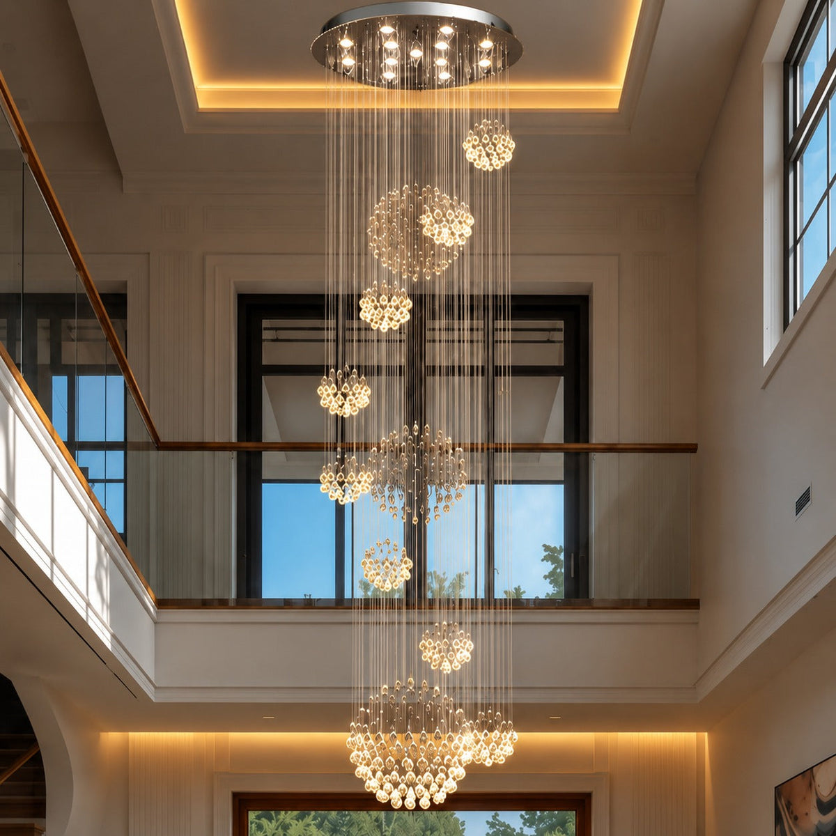 Spiral Crystal Chandelier Chrome Adjustable LED