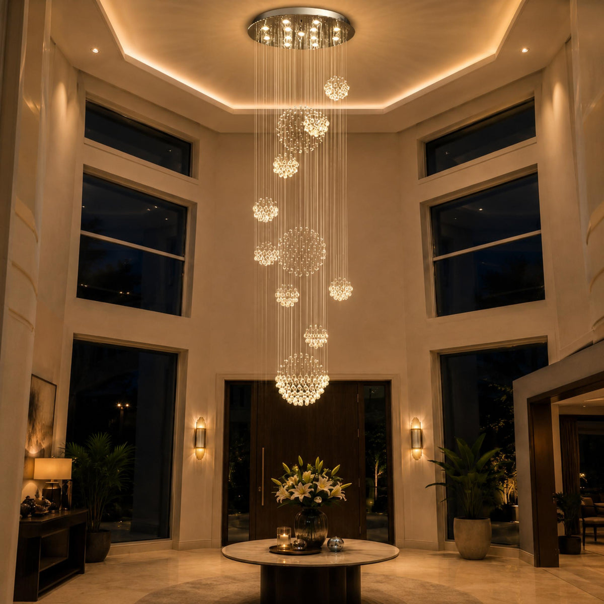 Spiral Crystal Chandelier Chrome Adjustable LED