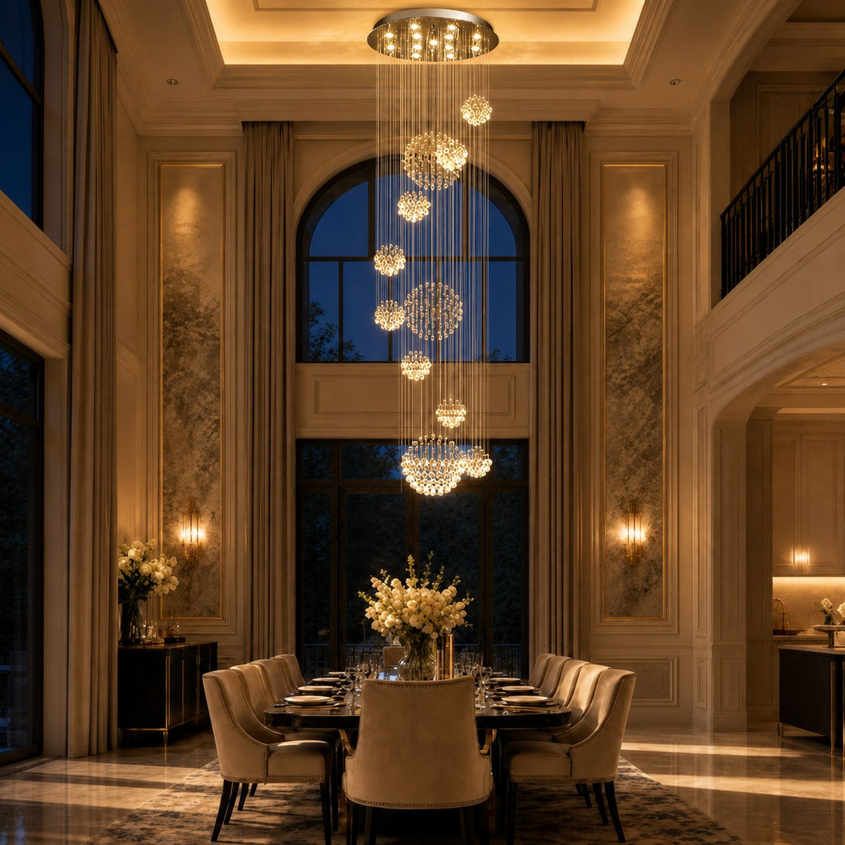 Spiral Crystal Chandelier Chrome Adjustable LED