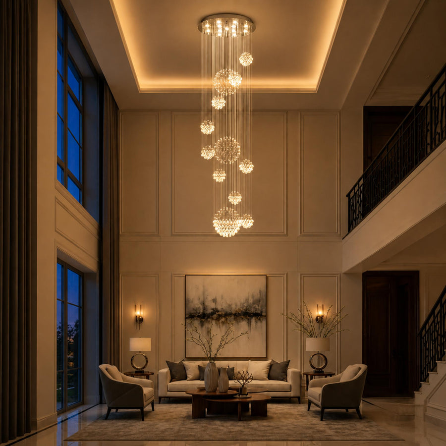 Spiral Crystal Chandelier Chrome Adjustable LED