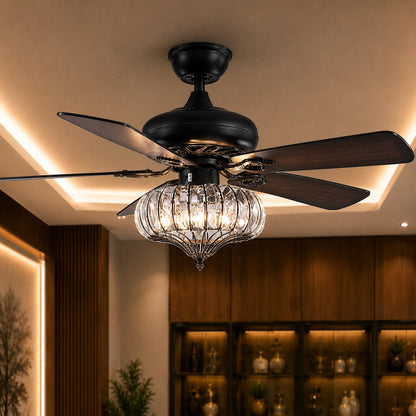 Black Crystal Fandelier Ceiling Fan with 3 Candelabra Lights 132 cm 6 Speed