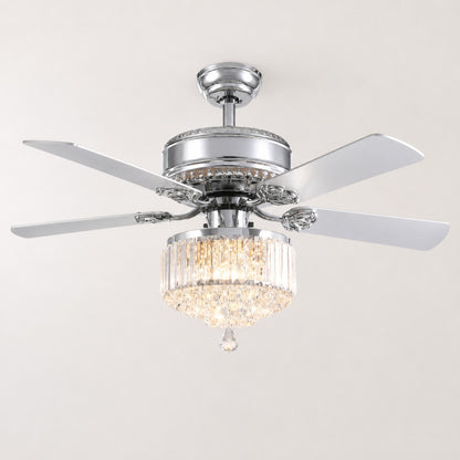 Chrome Crystal Blade Ceiling Fan Chandelier with 3 Candelabra Lights 132 cm