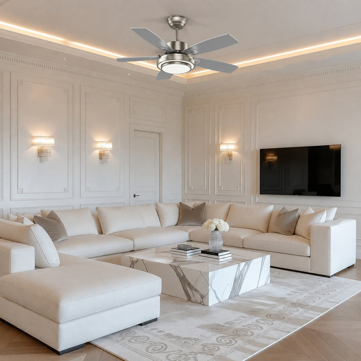 Nickel & Oak Wood Blade DC Ceiling Fan with Light Six Blades 107 or 132 cm