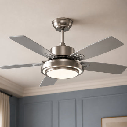 Nickel & Oak Wood Blade DC Ceiling Fan with Light Six Blades 107 or 132 cm