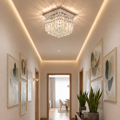 Mini Square Crystal Flush Mount Ceiling Light Chrome LED