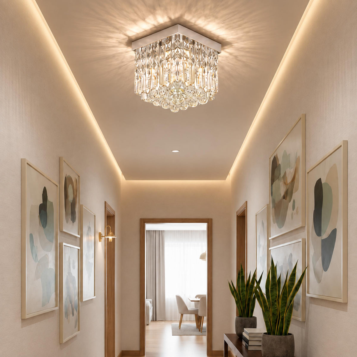 Mini Square Crystal LED Flush Mount Ceiling Light Chrome K9 G9