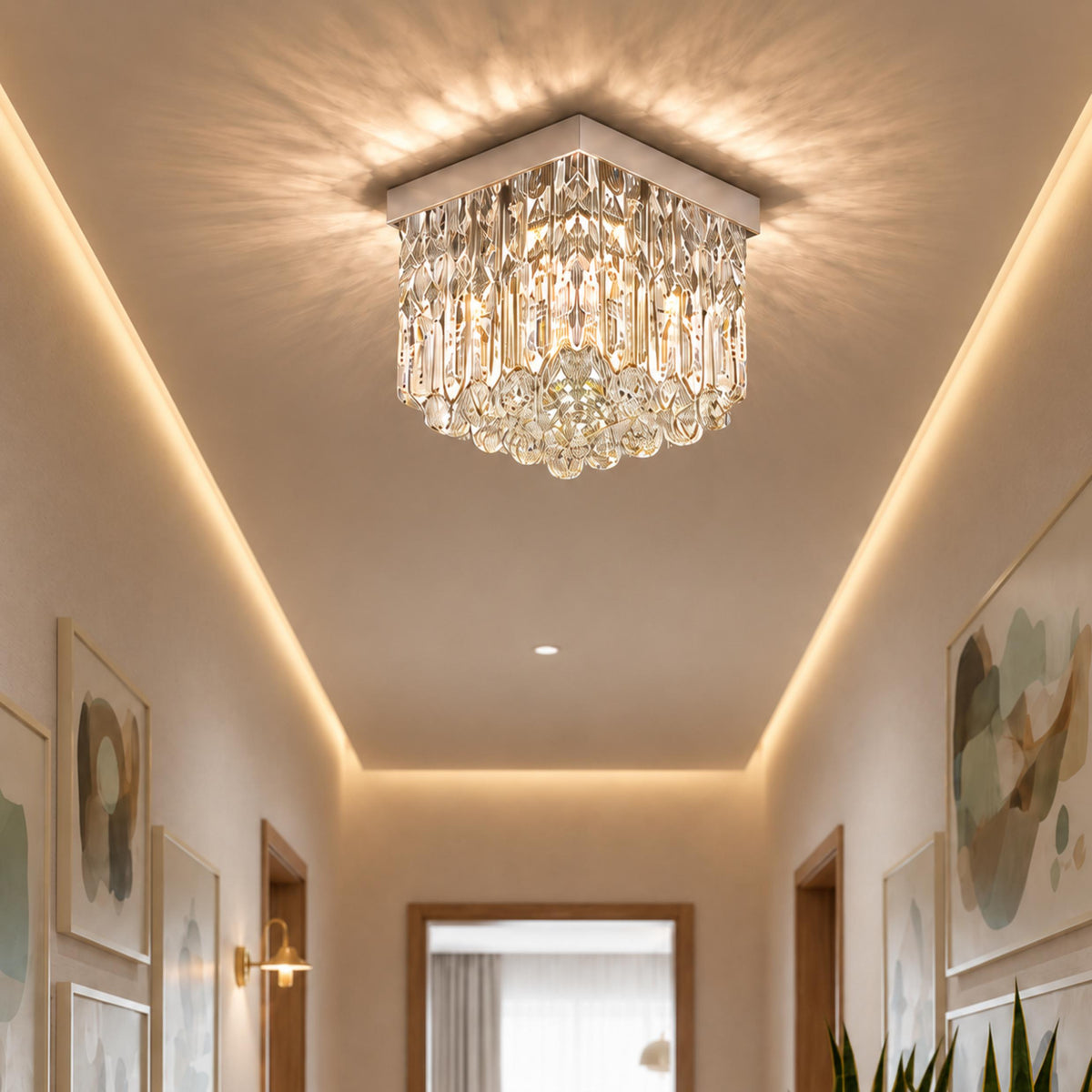 Mini Square Crystal Flush Mount Ceiling Light Chrome LED
