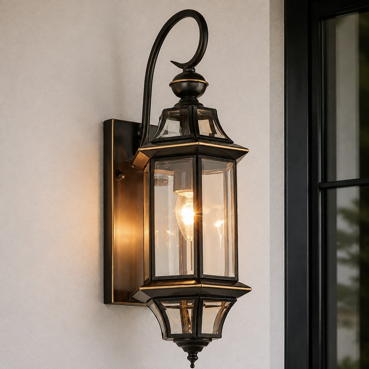 Modern Outdoor Wall Lamp Brass Adjustable Clear Glass Shade IP65 Waterproof E26 Base Bulb