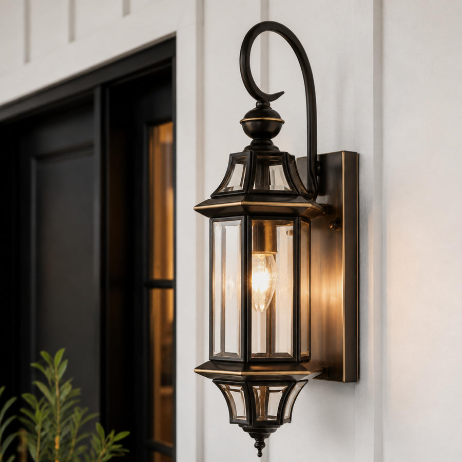 Modern Outdoor Wall Lamp Brass Adjustable Clear Glass Shade IP65 Waterproof E26 Base Bulb