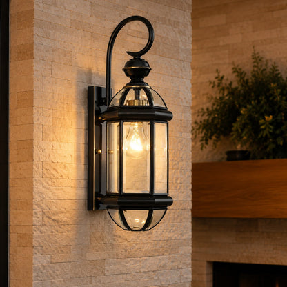 Vintage Outdoor Wall Lamp Brass Construction Clear Glass Shade Hardwired IP20 Waterproof