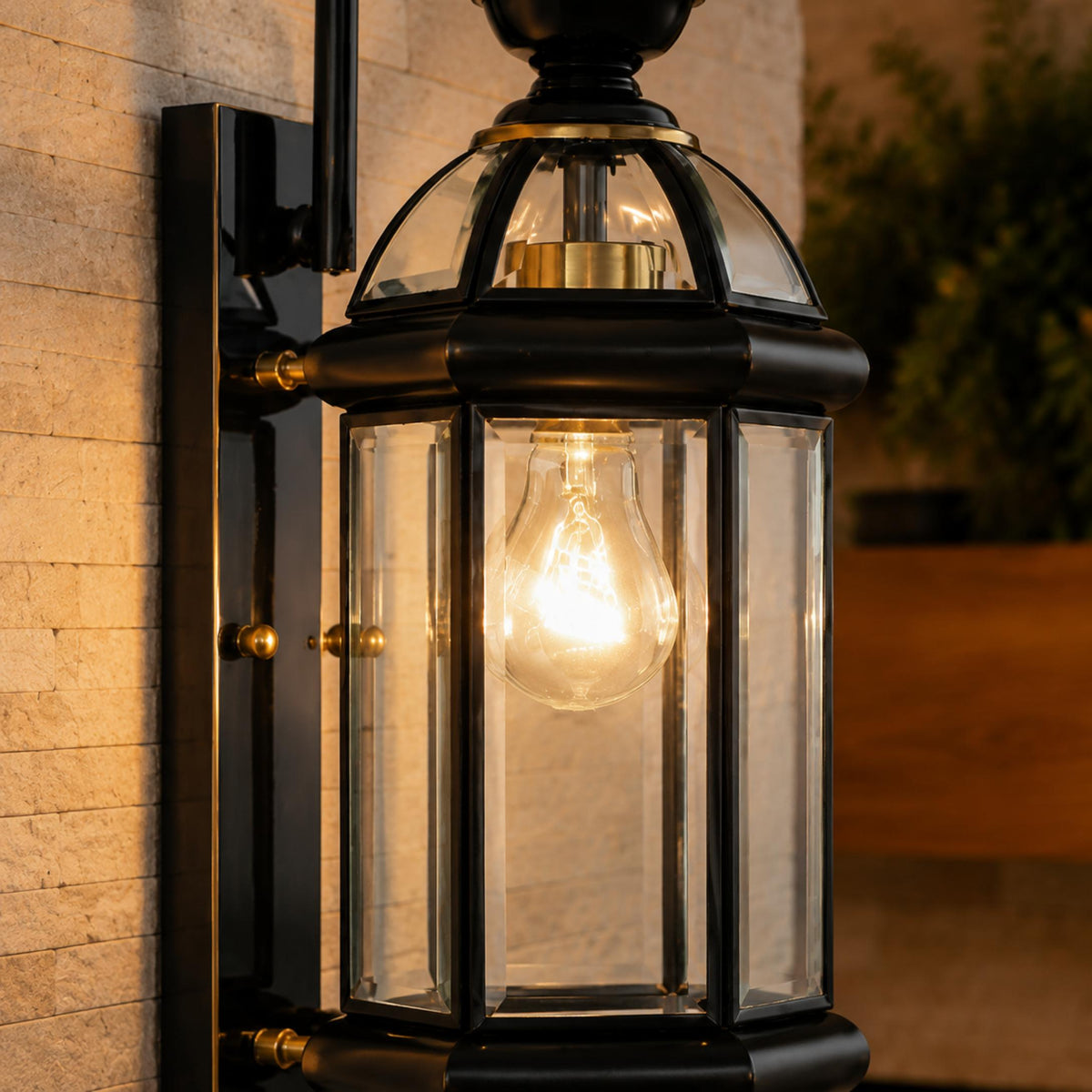 Vintage Outdoor Wall Lamp Brass Construction Clear Glass Shade Hardwired IP20 Waterproof