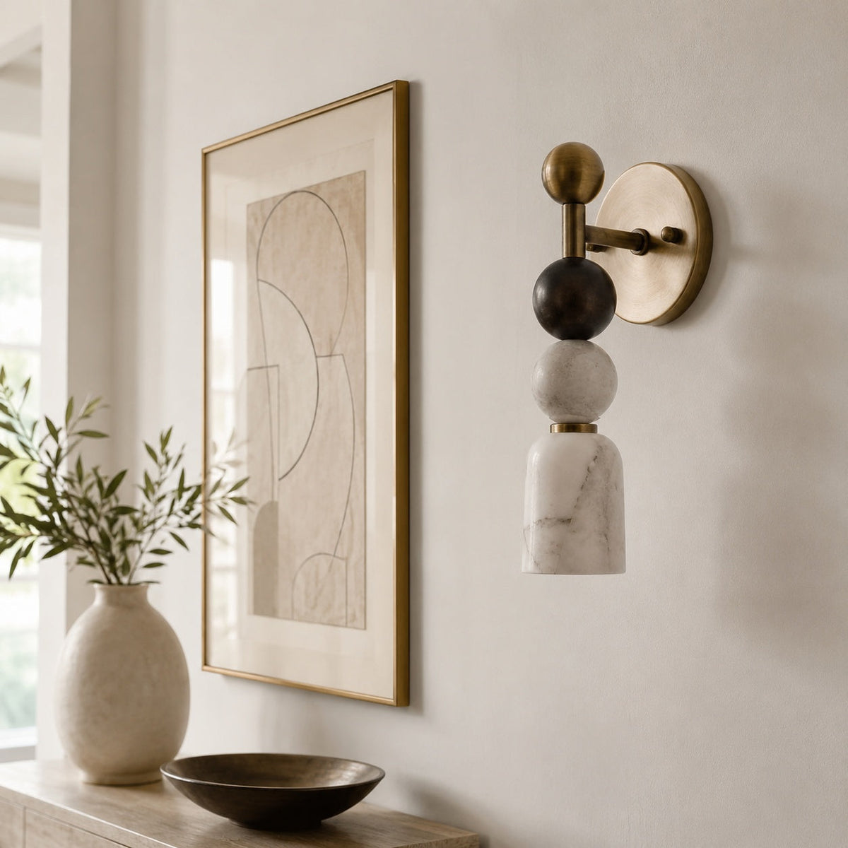 Alabaster & Dark Marble Wall Sconce LED Warm Light