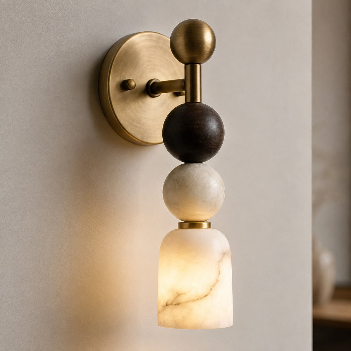 Alabaster & Dark Marble Wall Sconce LED Warm Light
