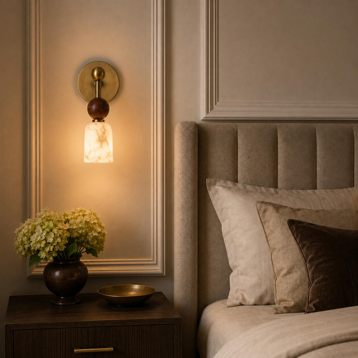 Alabaster & Dark Marble Wall Sconce LED Warm Light