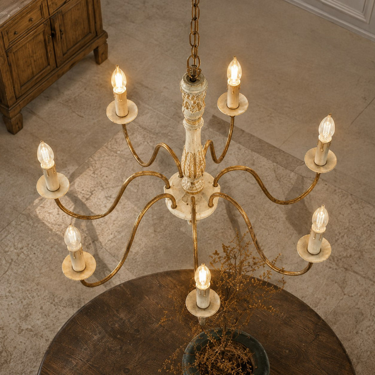 Adjustable Glass Shade Chandelier 6-Light LED Metal