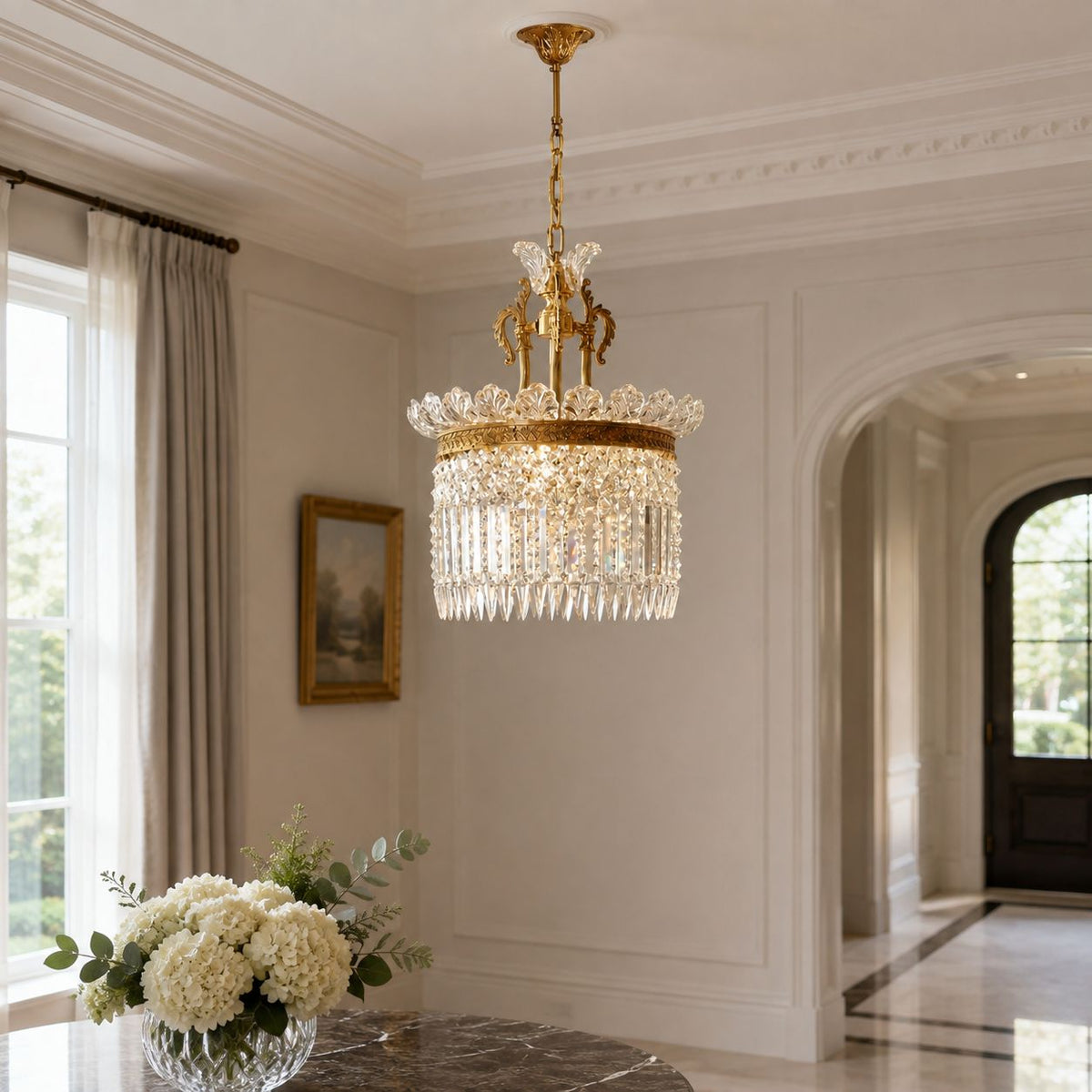 Metal Frame Glass Shade Chandelier 3-Light LED