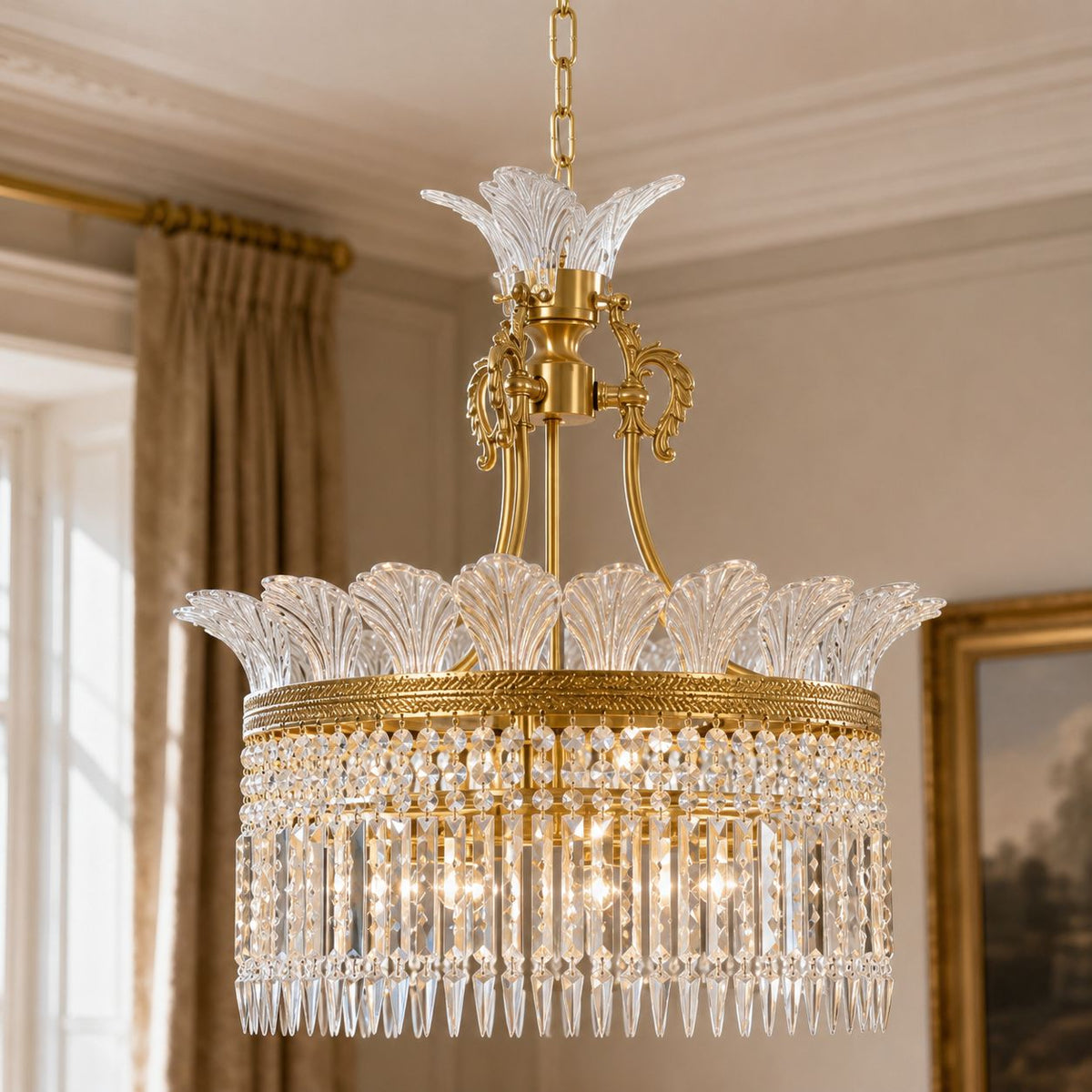 Metal Frame Glass Shade Chandelier 3-Light LED