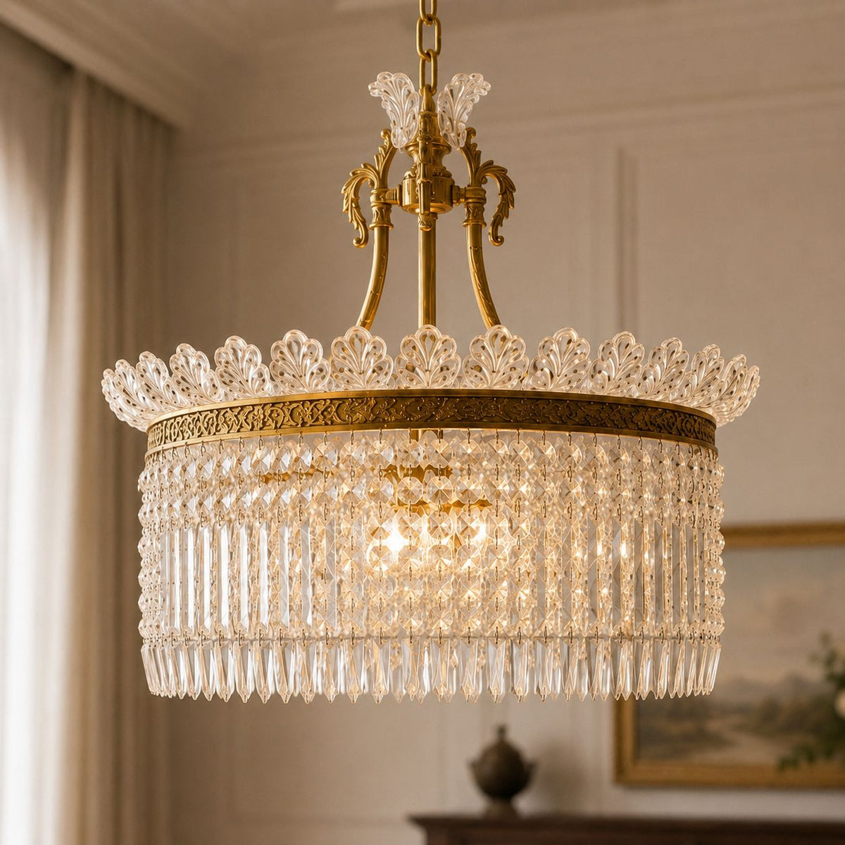 Metal Frame Glass Shade Chandelier 3-Light LED