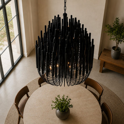 Metal & Wood Dowel Chandelier 6-18 Head LED
