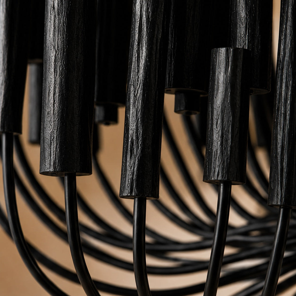 Metal & Wood Dowel Chandelier 6-18 Head LED