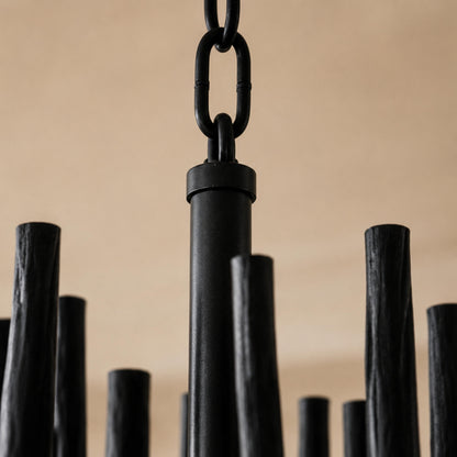 Metal & Wood Dowel Chandelier 6-18 Head LED