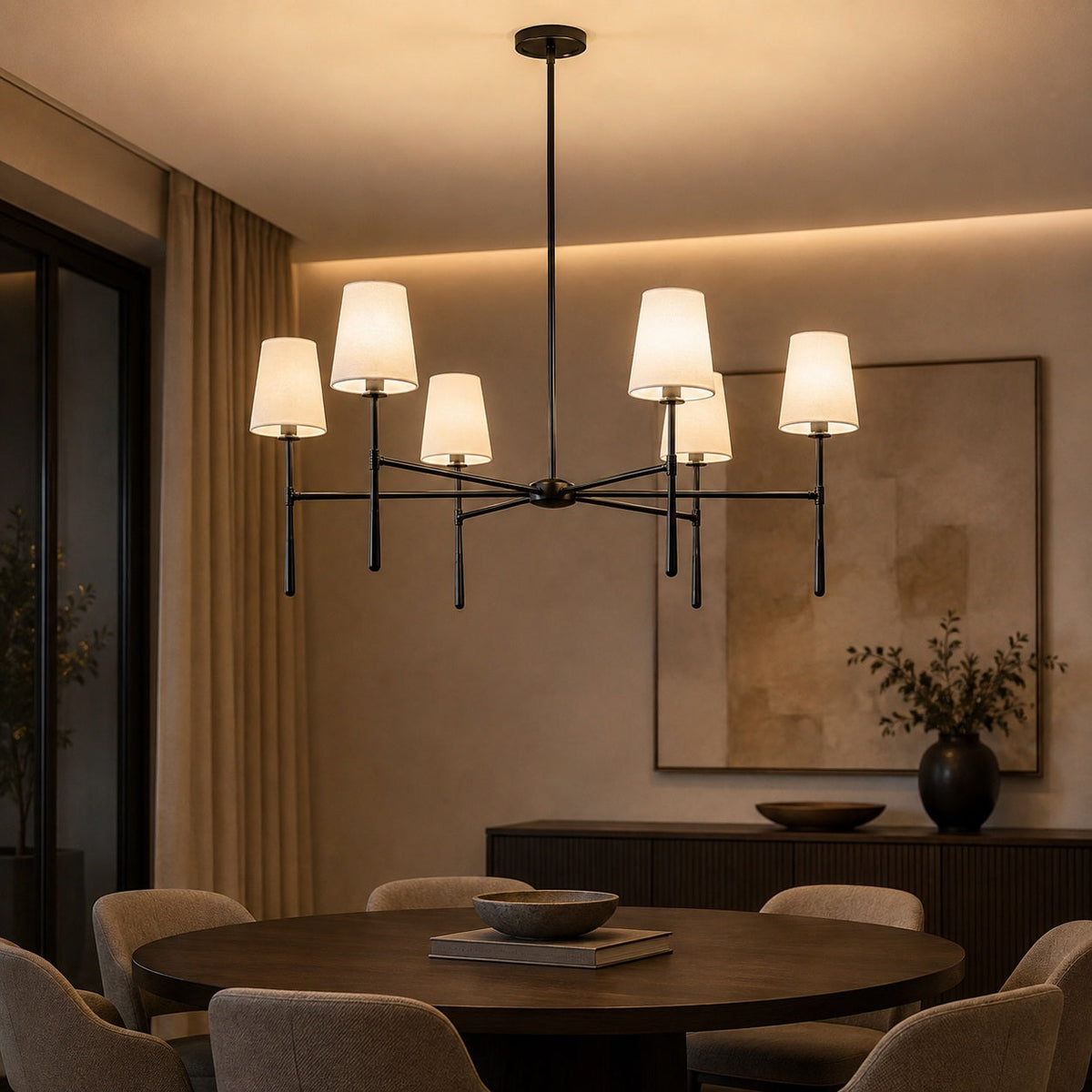 Round Metal Chandelier Adjustable LED 4-8 Head