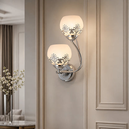 Floral Glass Wall Sconce Dual-Light Vintage Brass LED