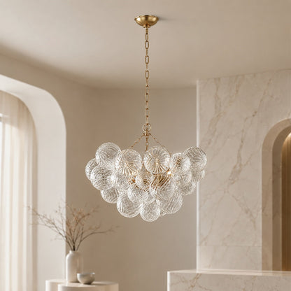 Copper & Glass Chandelier Adjustable Hanging LED Light