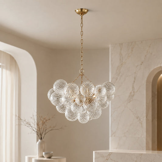 Copper & Glass Chandelier Adjustable Hanging LED Light