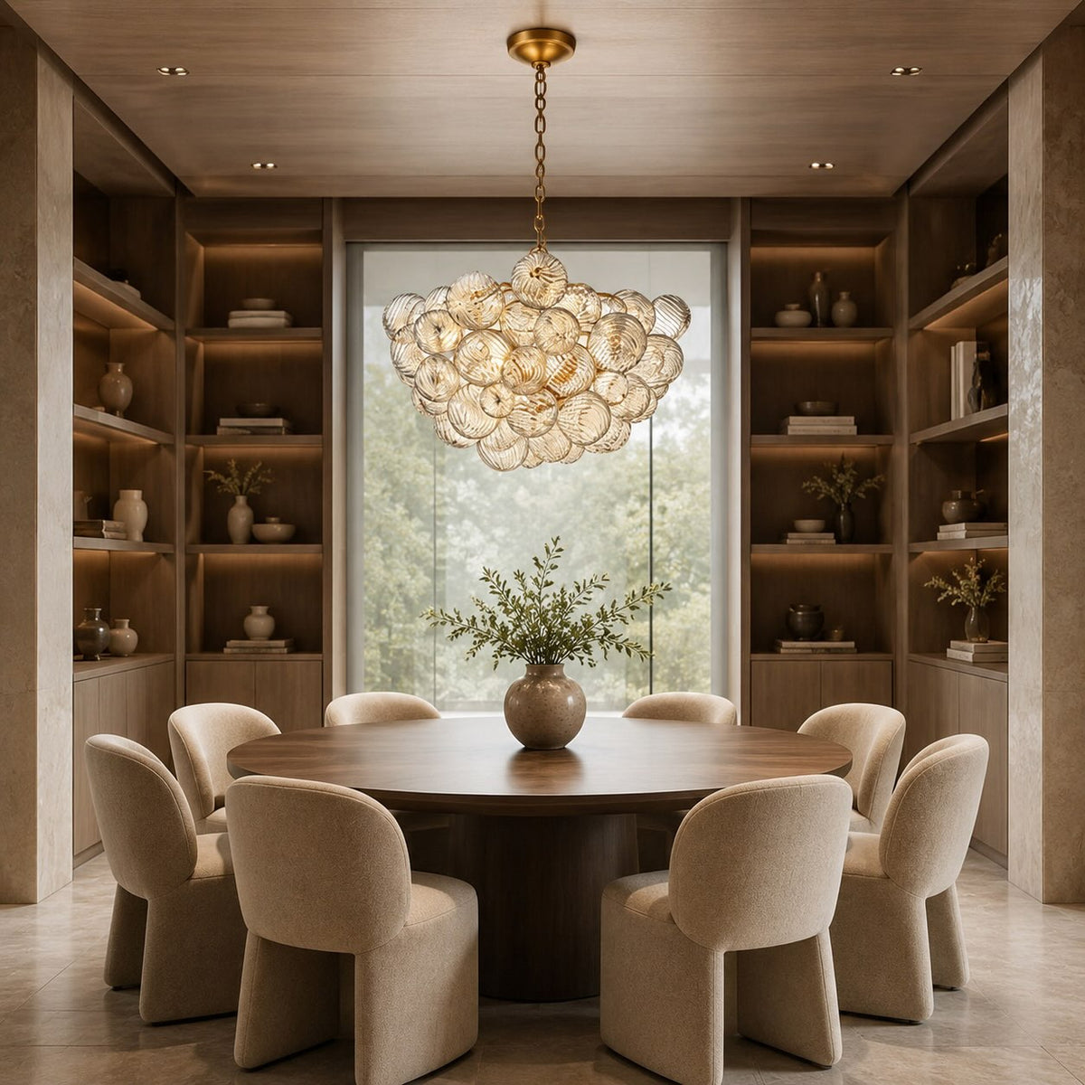 Copper & Glass Chandelier Adjustable Hanging LED Light
