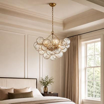 Copper & Glass Chandelier Adjustable Hanging LED Light
