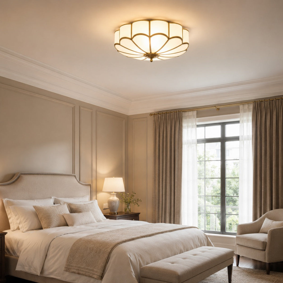 Flower Glass LED Flush Mount Ceiling Light Adjustable Elegant
