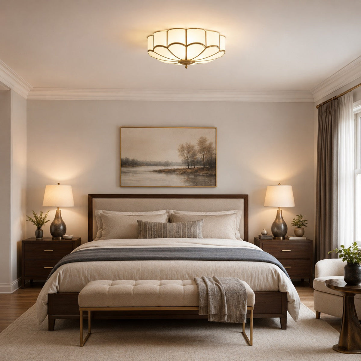 Flower Glass LED Flush Mount Ceiling Light Adjustable Elegant