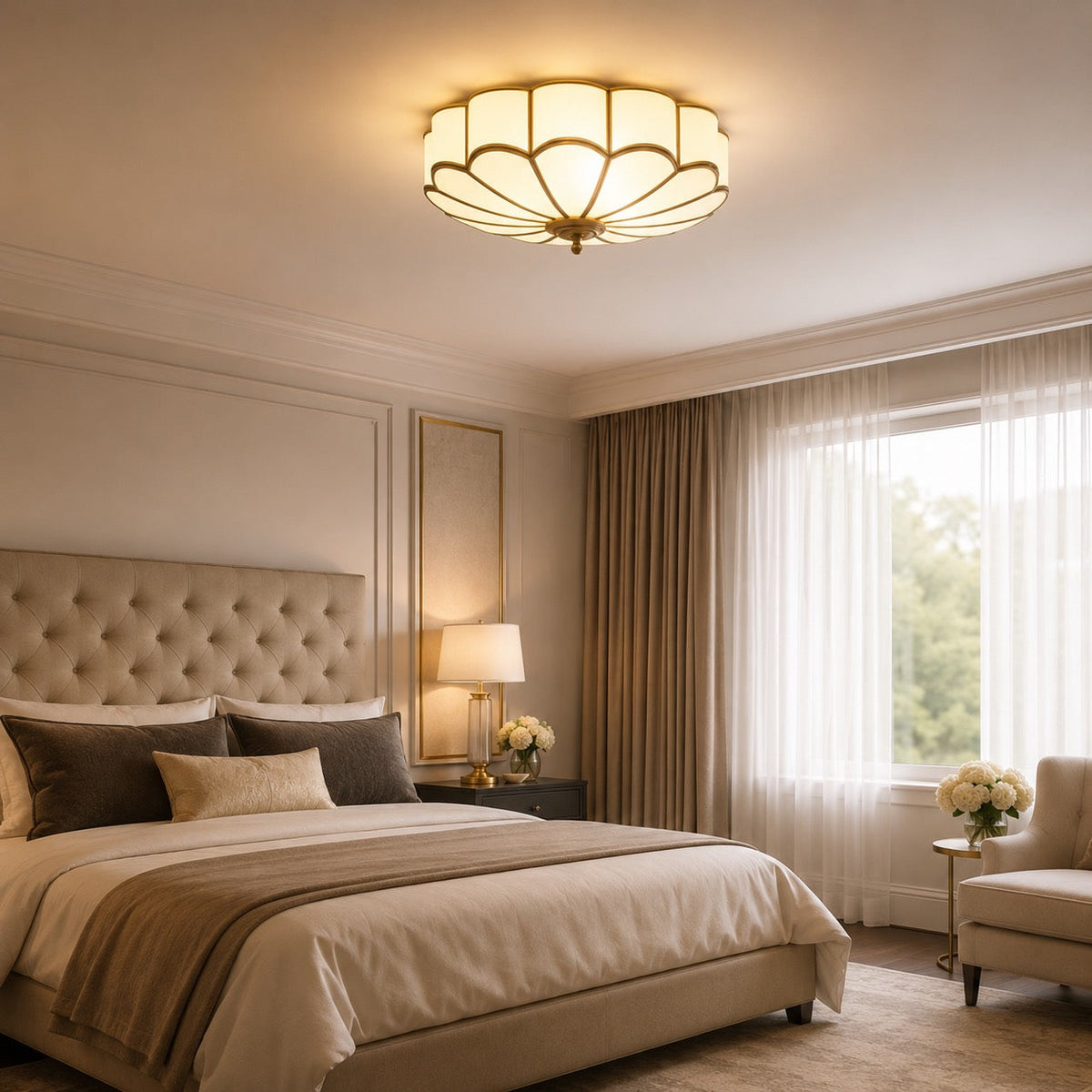Flower Glass LED Flush Mount Ceiling Light Adjustable Elegant