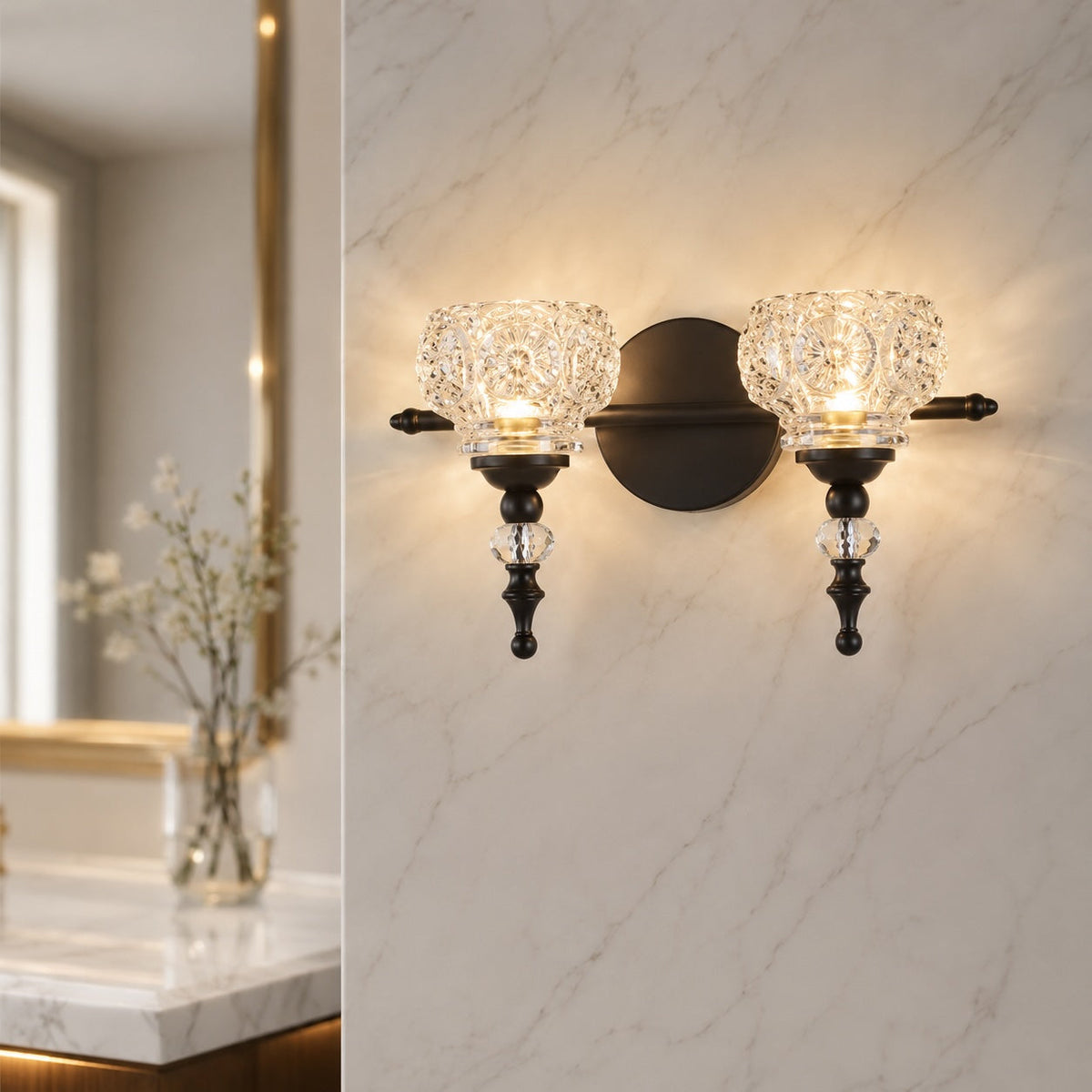Iron & Clear Glass Vanity Wall Sconce 1–4 Light G9 Retro Bathroom Light
