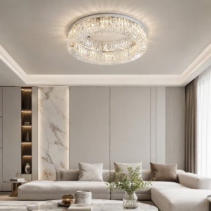 Modern Crystal Flush Mount Ceiling Light Stainless Steel LED Fixture Adjustable Size