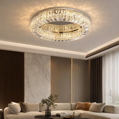 Modern Crystal Flush Mount Ceiling Light Stainless Steel LED Fixture Adjustable Size