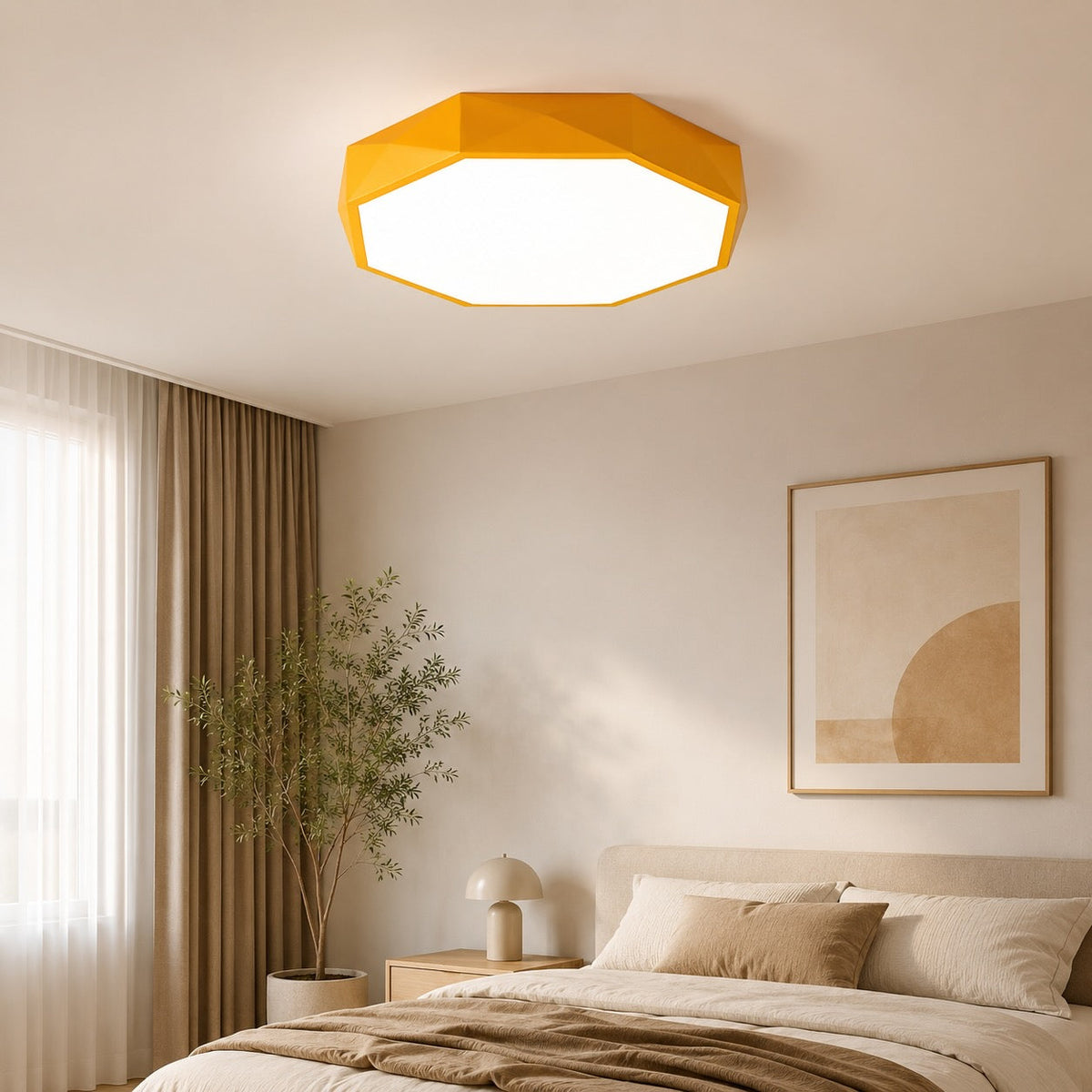 Octagonal Metal LED Flush Mount Ceiling Light Dimmable Remote 4 Colours