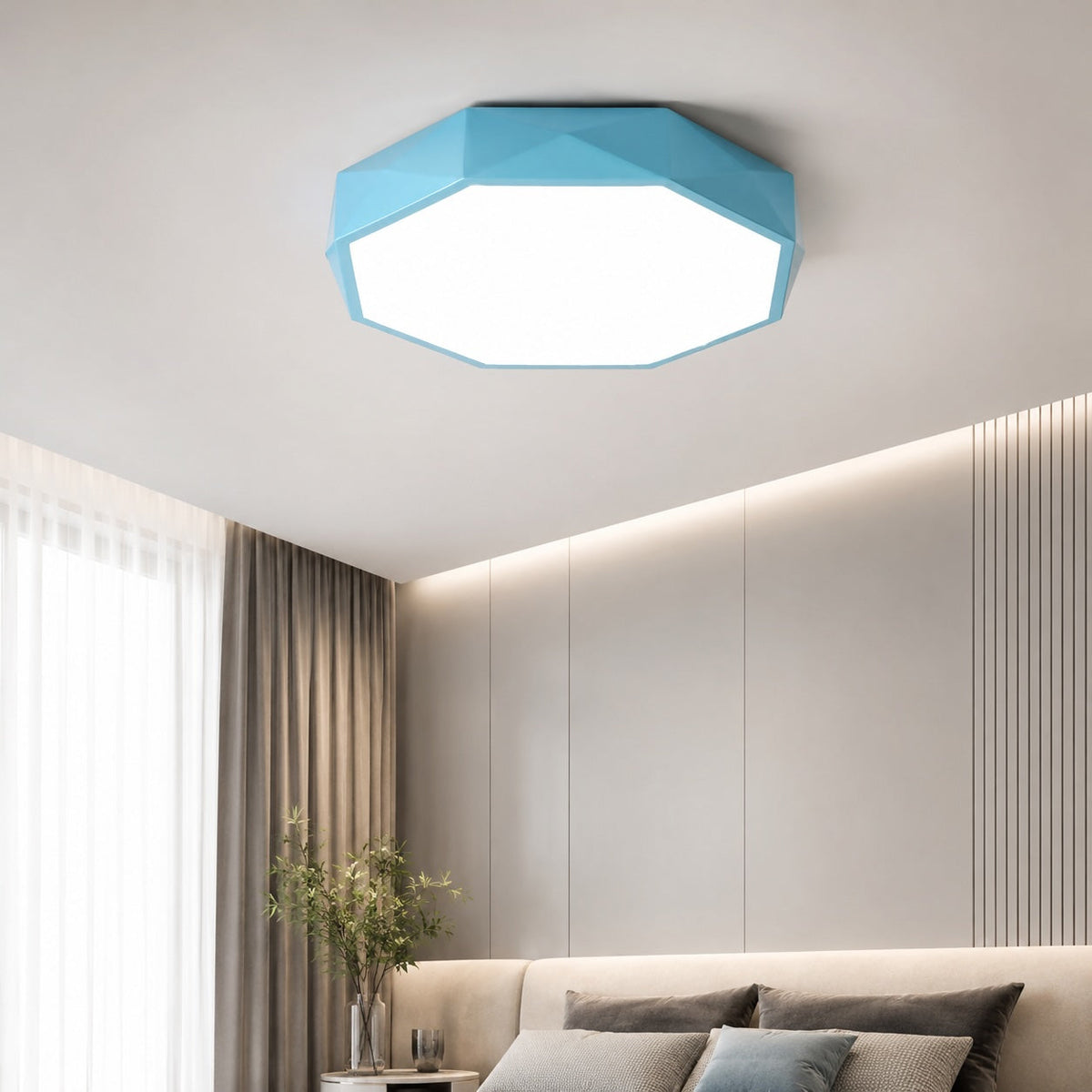 Octagonal Metal LED Flush Mount Ceiling Light Dimmable Remote 4 Colours